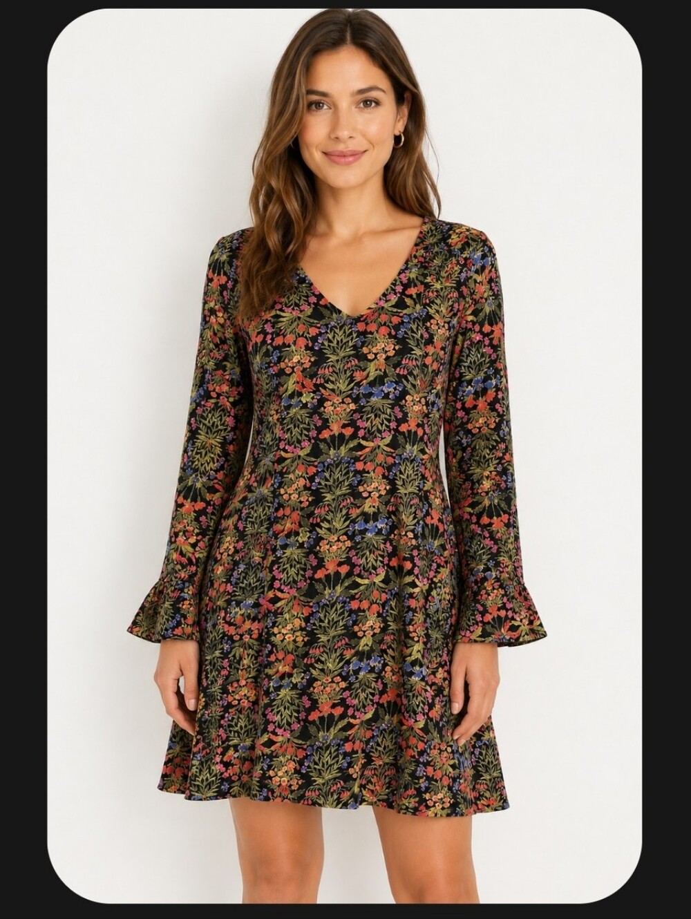 Old Navy Floral Bell Sleeve Fit & Flare Dress Size 4 Lined Side Zip Boho
